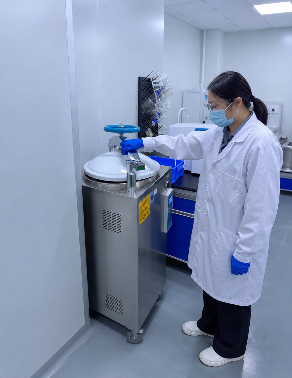 Xinbada laboratory technician operating sterilization equipment