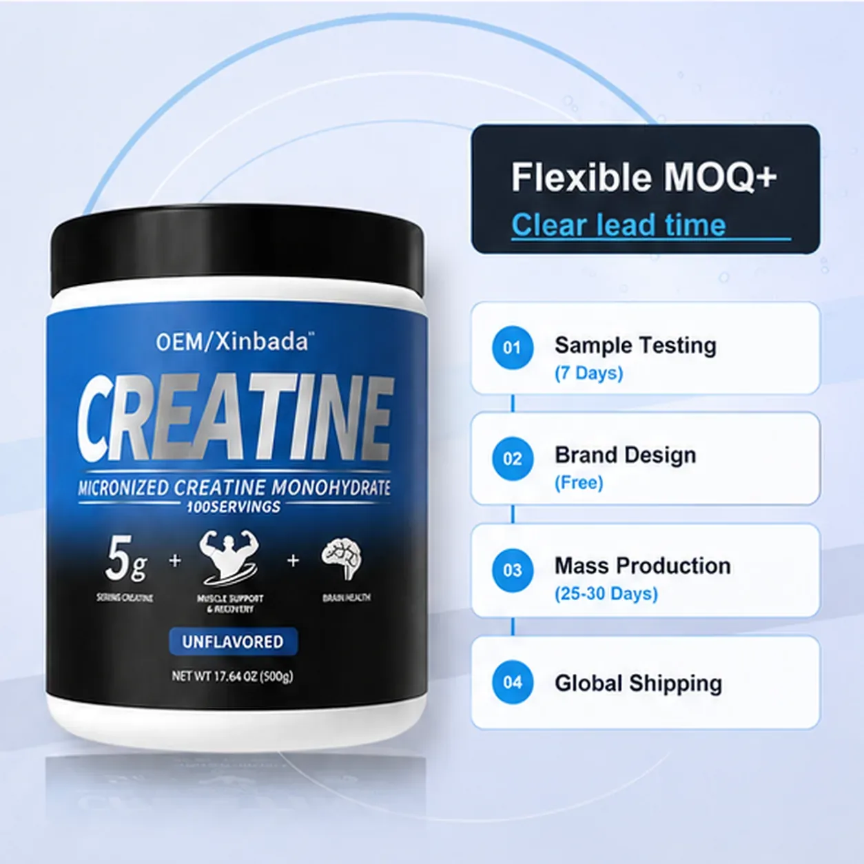 Xinbada Private Label Micronized Creatine Monohydrate Powder OEM ODM Unflavored 5g Sports Nutrition Supplement