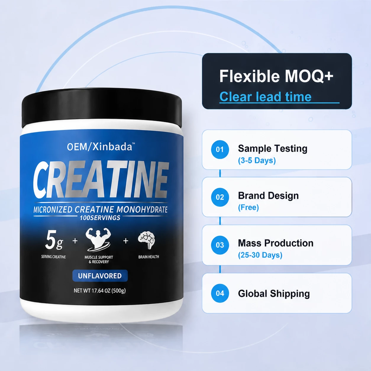 Xinbada Private Label Micronized Creatine Monohydrate Powder OEM ODM Unflavored 5g Sports Nutrition Supplement