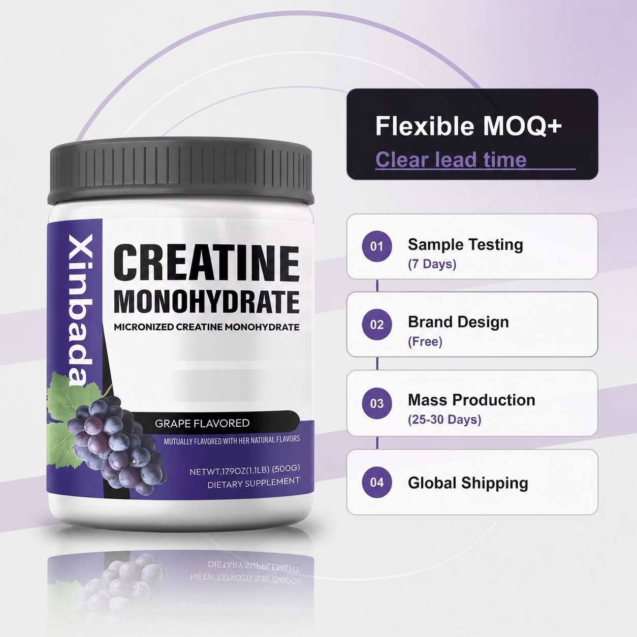 Xinbada OEM Unflavored Micronized Creatine Monohydrate Powder 5g 100 Servings 500g