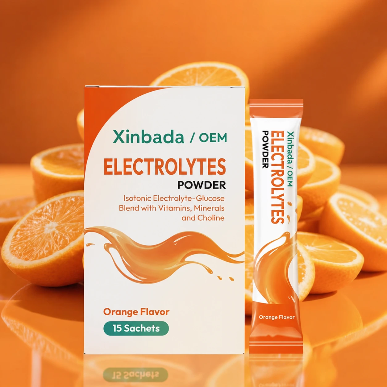 Xinbada Orange Electrolyte Vitamin Powder Energy Supplement Sachets Orange Flavor