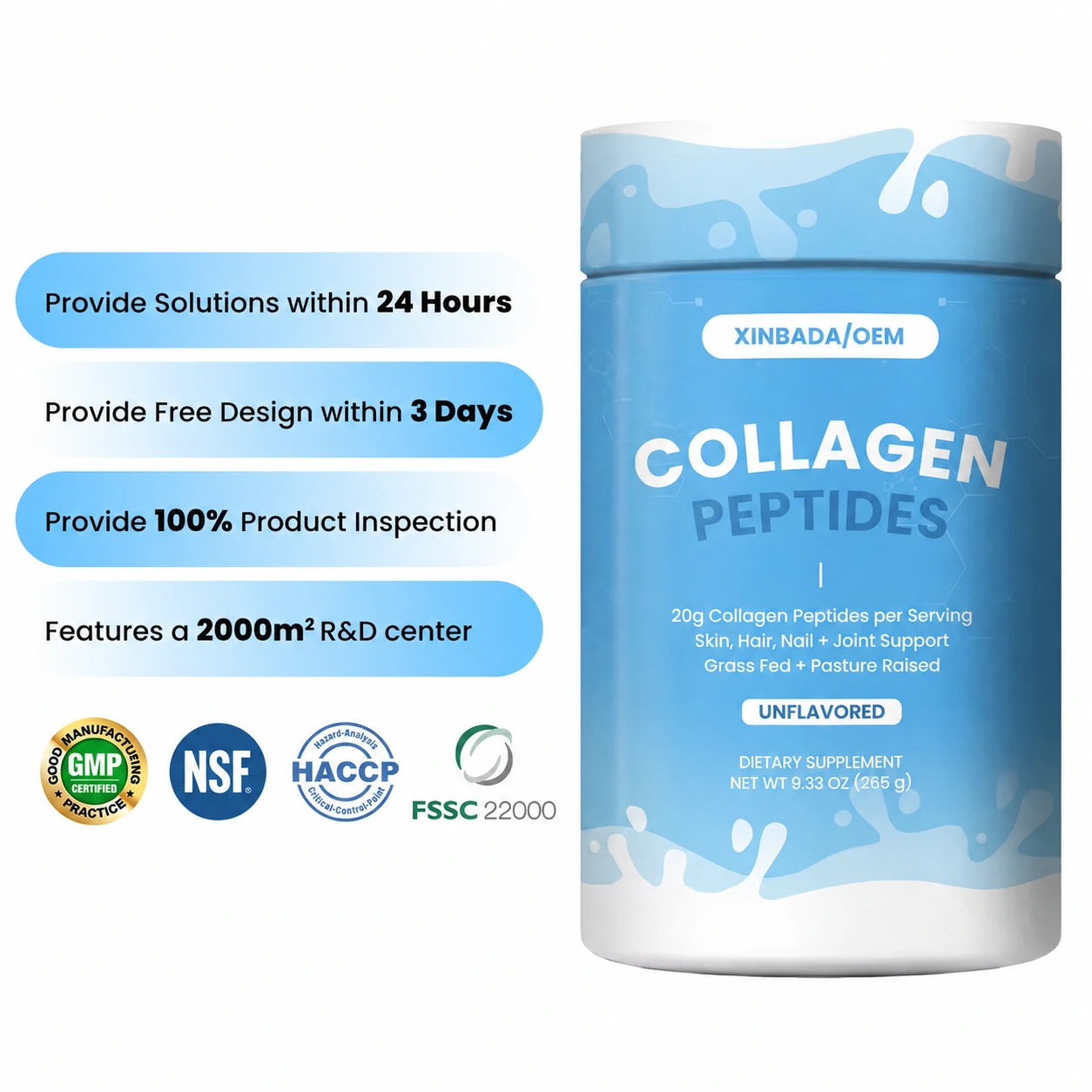 Xinbada Adult Collagen Peptides Powder OEM ODM Hair Nail Joint and Skin Support