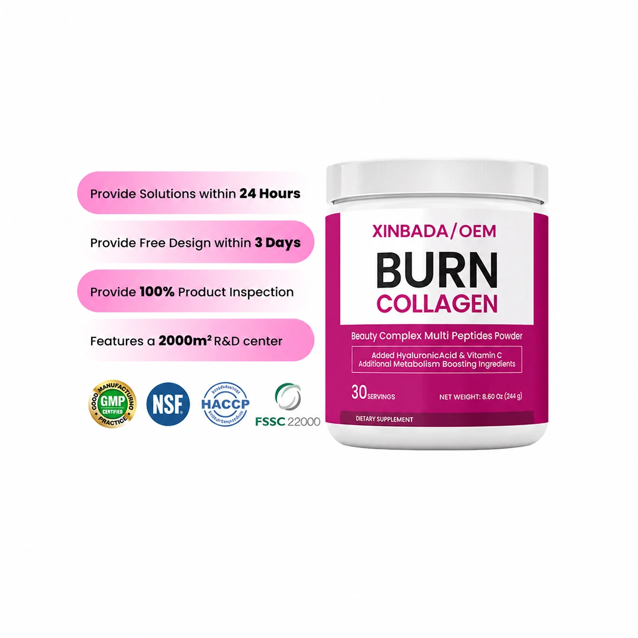 Xinbada Grass-Fed Hydrolyzed Collagen Peptide Powder OEM ODM Hair Skin Joint Support