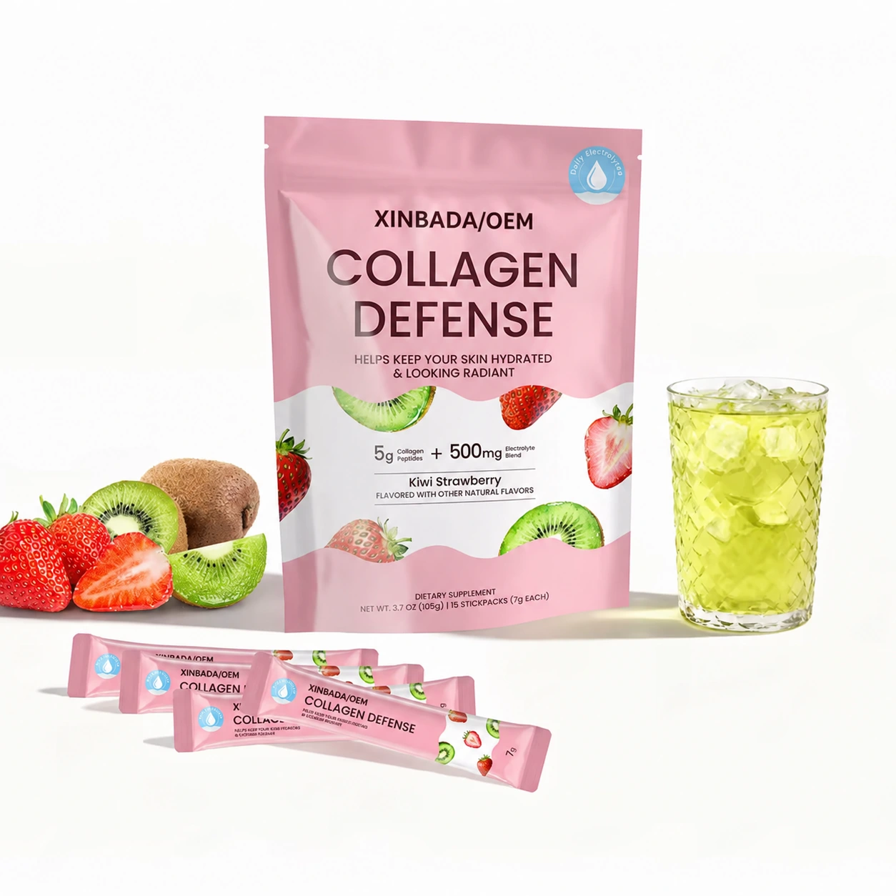 Xinbada Collagen Defense Kiwi Strawberry Electrolyte Powder with Biotin OEM ODM