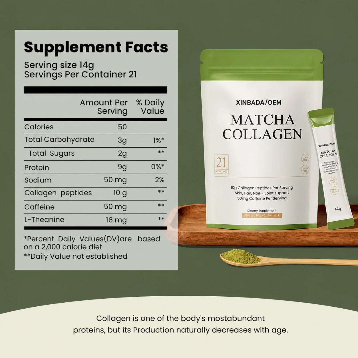 Xinbada Mushroom Matcha Collagen Powder with Lion's Mane and Ashwagandha OEM ODM