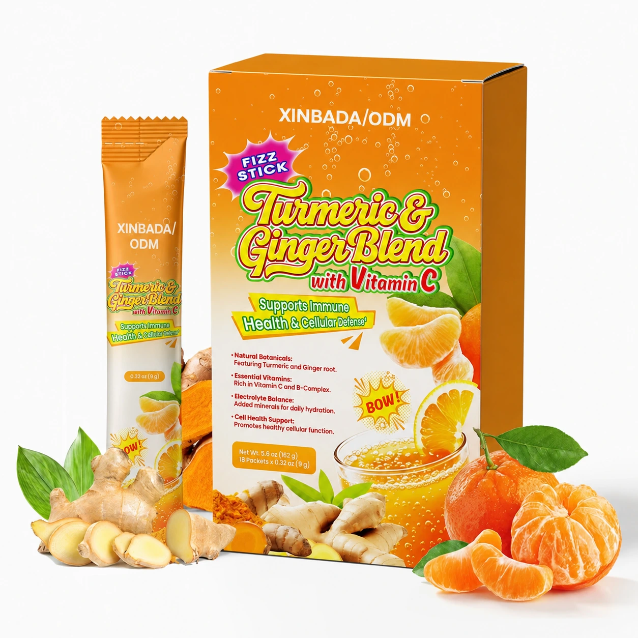 Ginger Turmeric Vitamin C Fizzy Drink Mix with B Vitamins and Electrolytes OEM ODM