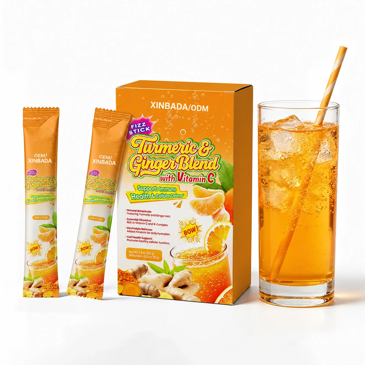 Turmeric Ginger Vitamin C Electrolyte Powder Sticks Private Label