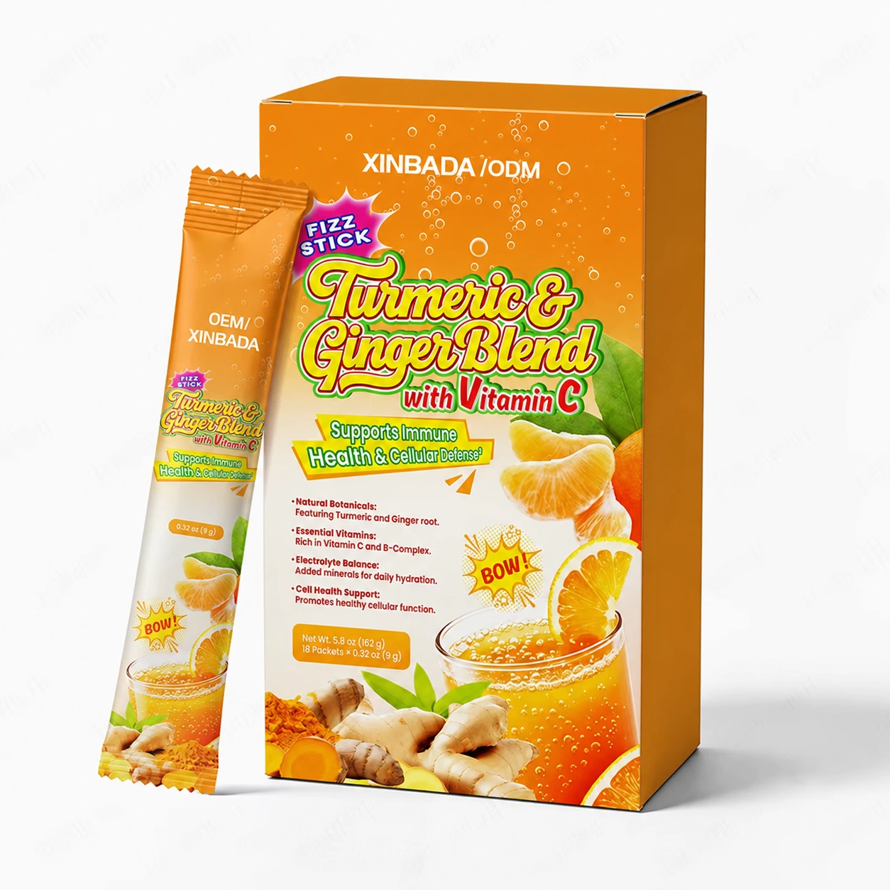 Turmeric Ginger Blend Vitamin C Fizzy Drink Powder for Adults OEM ODM
