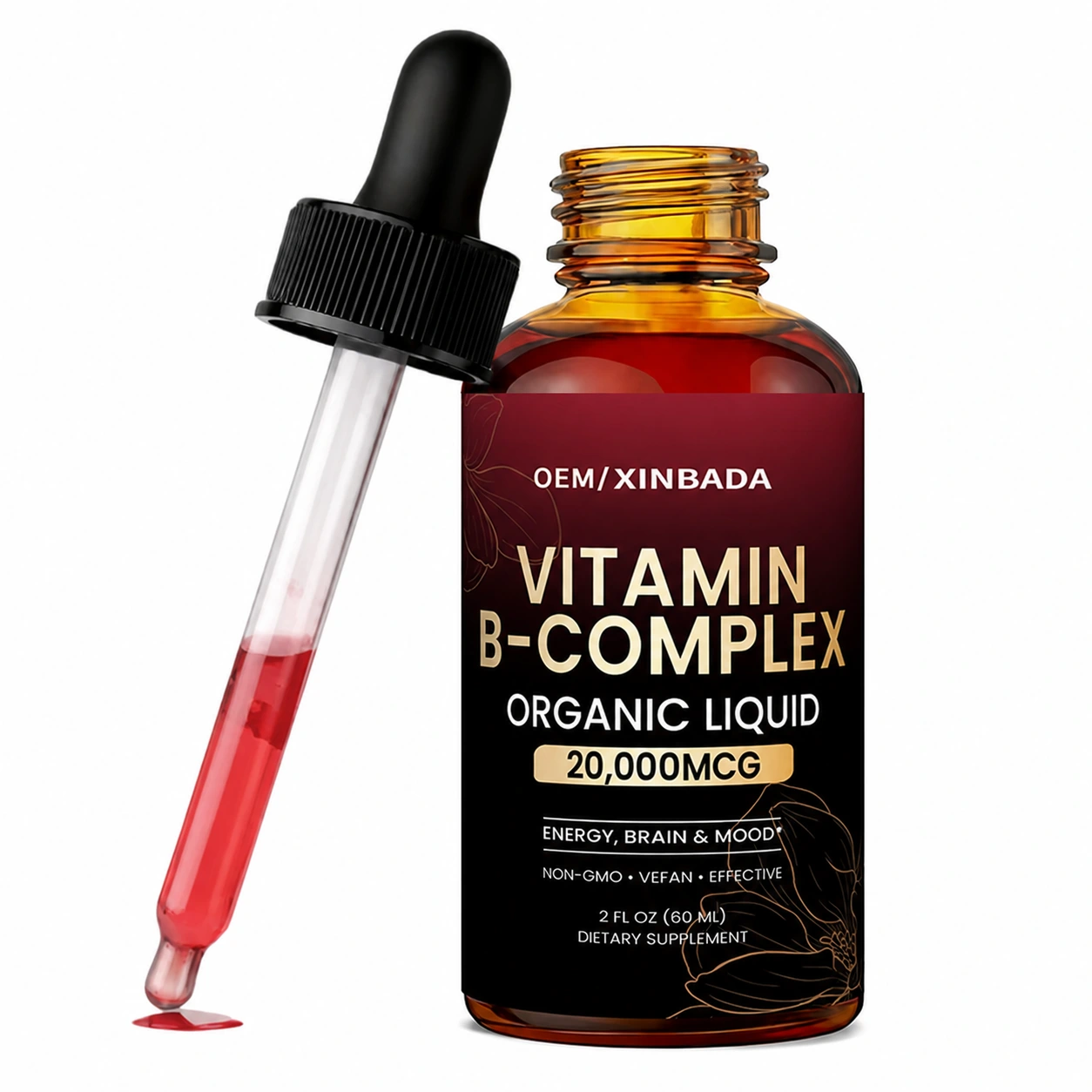 Vitamin B Complex Liquid Drops with B12 Niacin and Folate 60mL Private Label