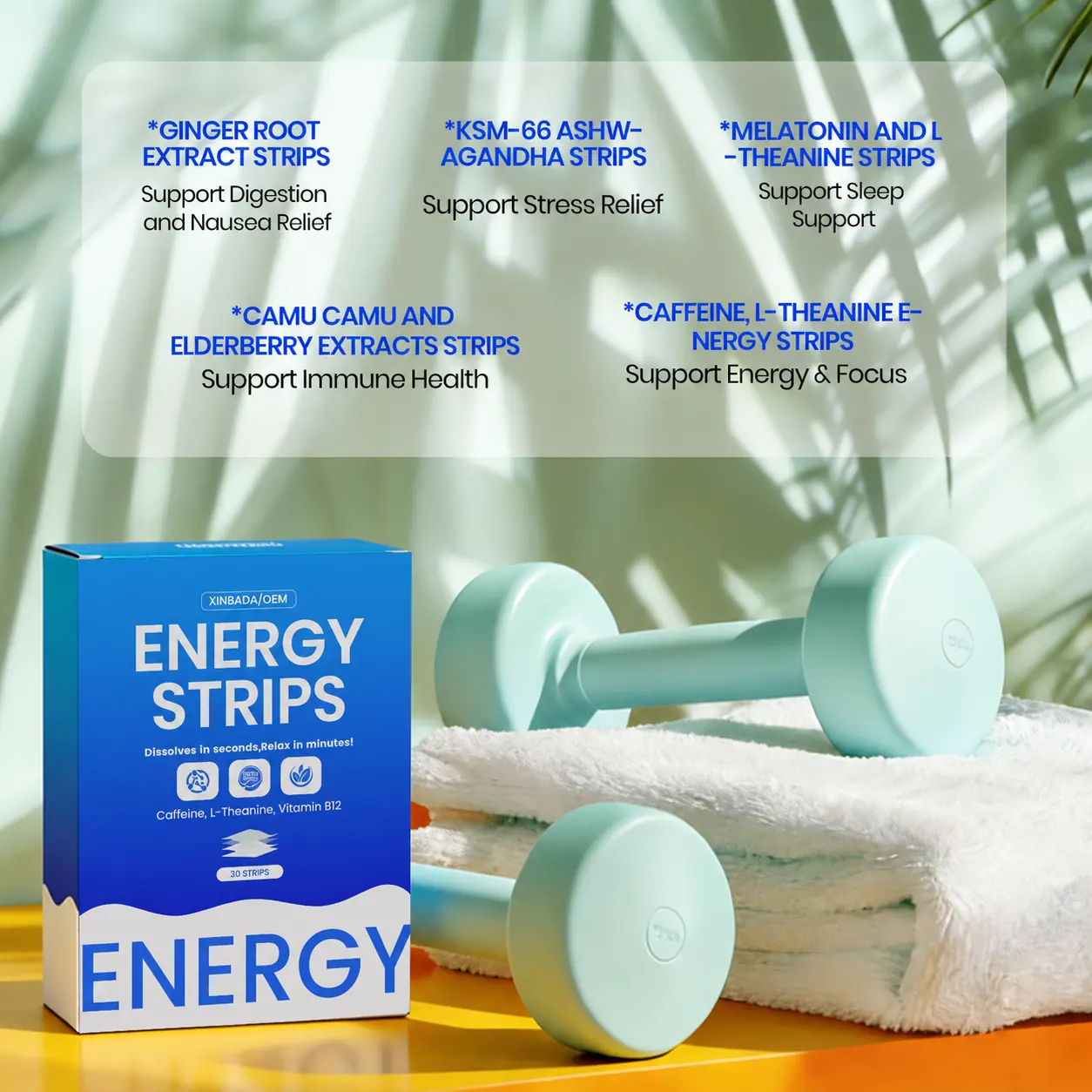 Mint Energy Oral Strips with Caffeine L-Theanine Vitamins B6 B12 OEM ODM