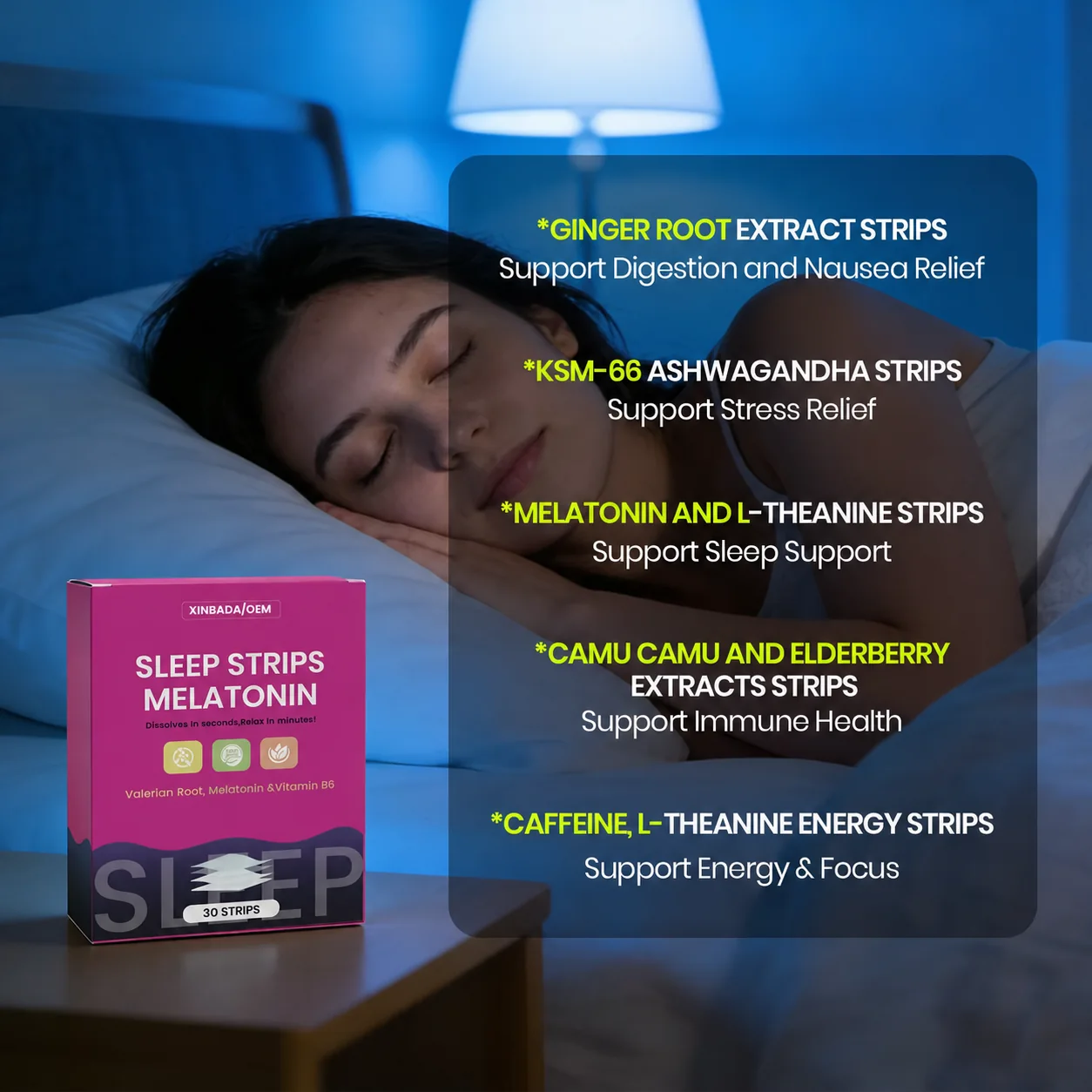 Melatonin 5mg Sleep Oral Strips with Valerian and L-Theanine OEM ODM