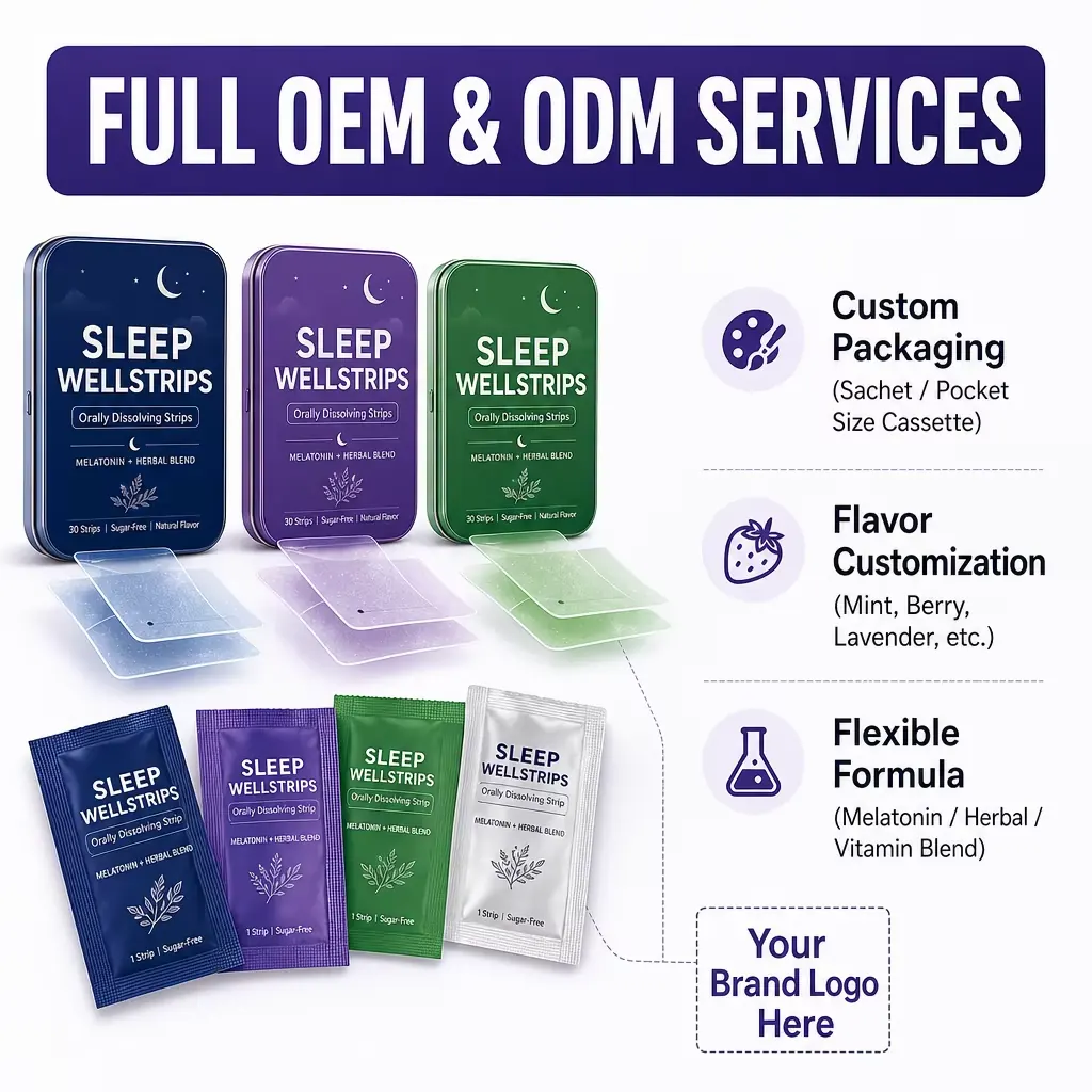 Private Label Sleep Oral Strips with Melatonin Chamomile and 5-HTP OEM ODM