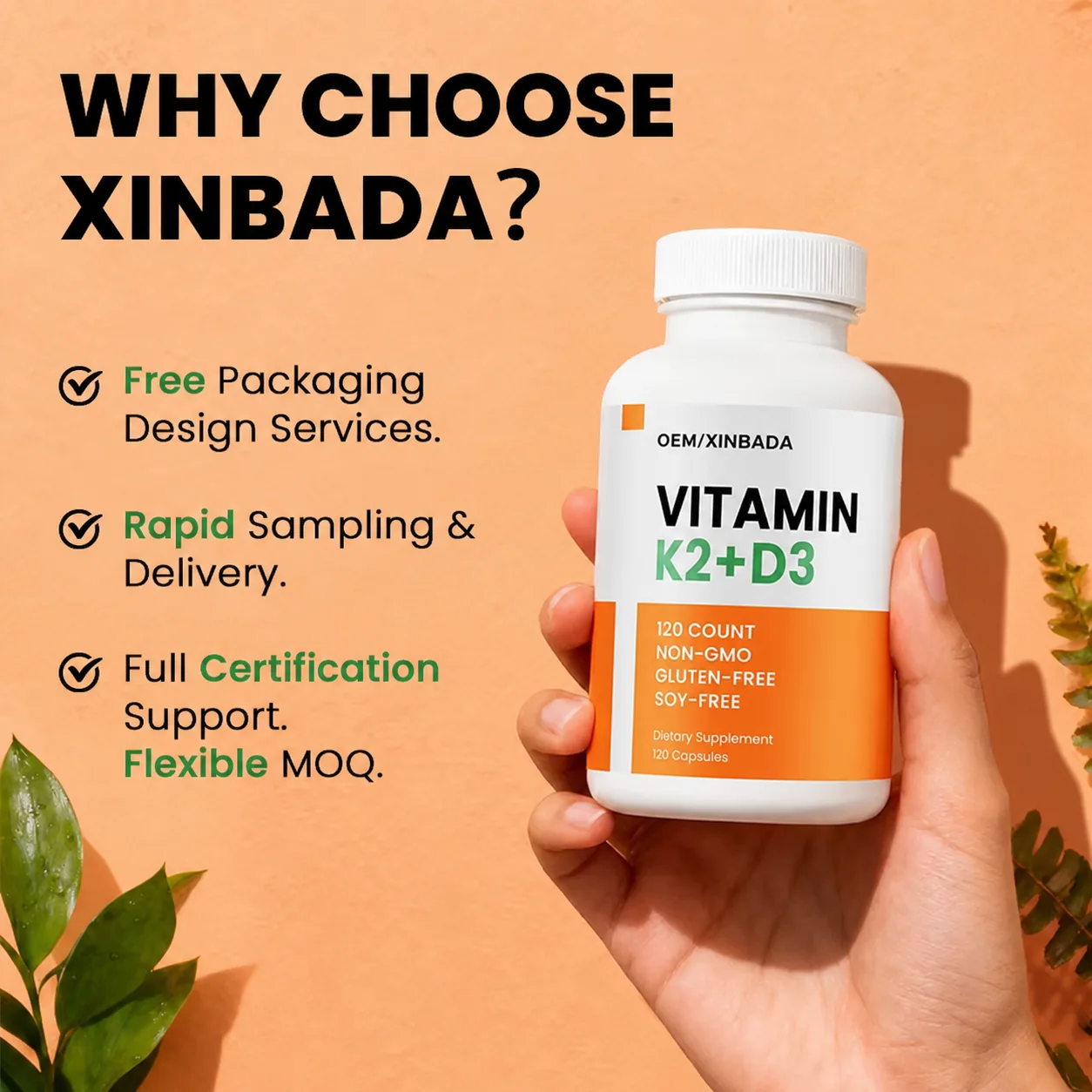 Vegan Vitamin D3 K2 Capsules for Mood and Immune Support OEM ODM