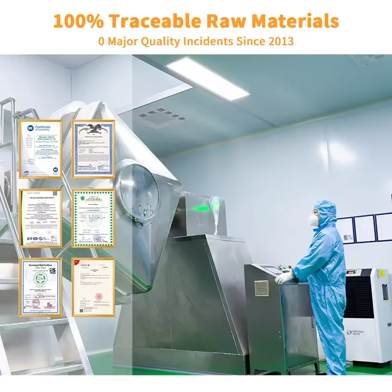 Supplement manufacturing cleanroom and quality certificates