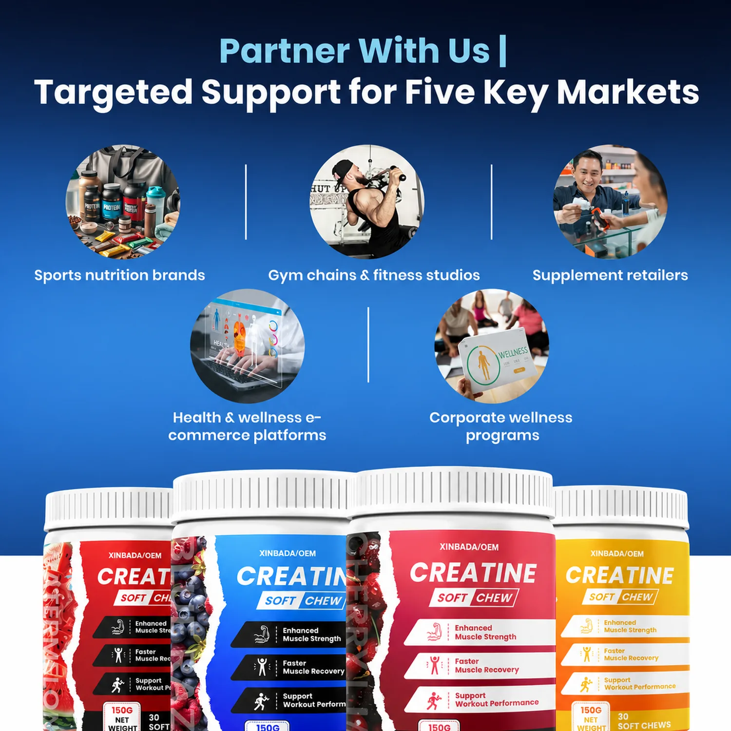Xinbada Creatine Monohydrate L-Taurine Soft Chews supplement facts or private label options
