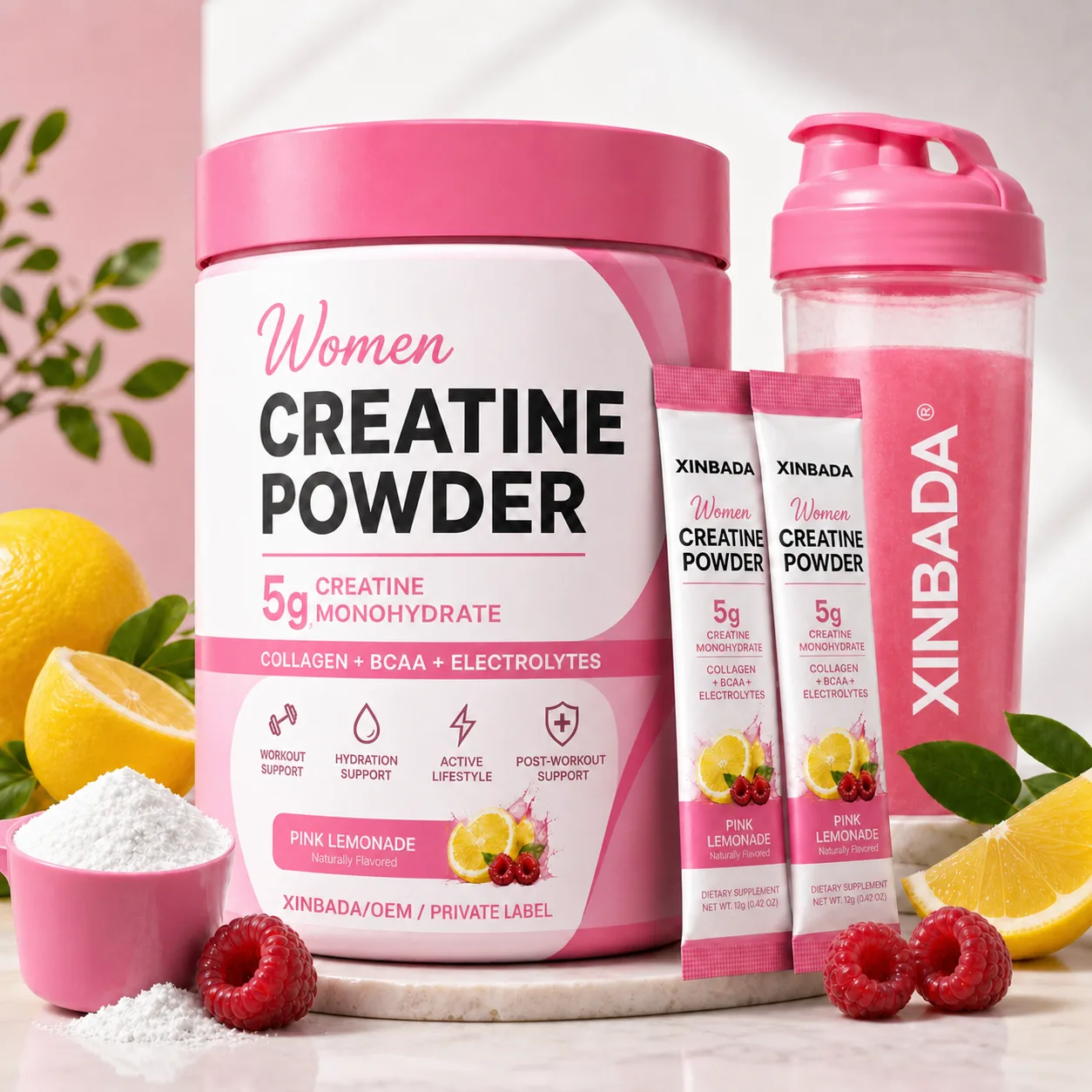 Women's Creatine Collagen BCAA Electrolyte Powder Pink Lemonade OEM ODM