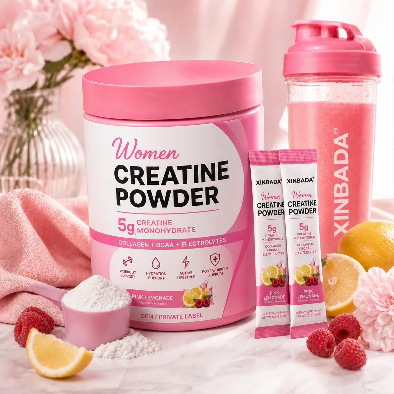 Xinbada Creatine Gummies with BCAA, L-Carnitine, Taurine and B12 product and customization overview
