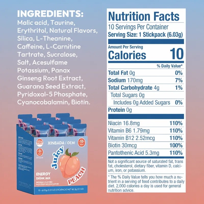 Xinbada Pre-Workout BCAA Electrolyte Energy Powder with Caffeine 30 Sachets packaging, quality, or private label support
