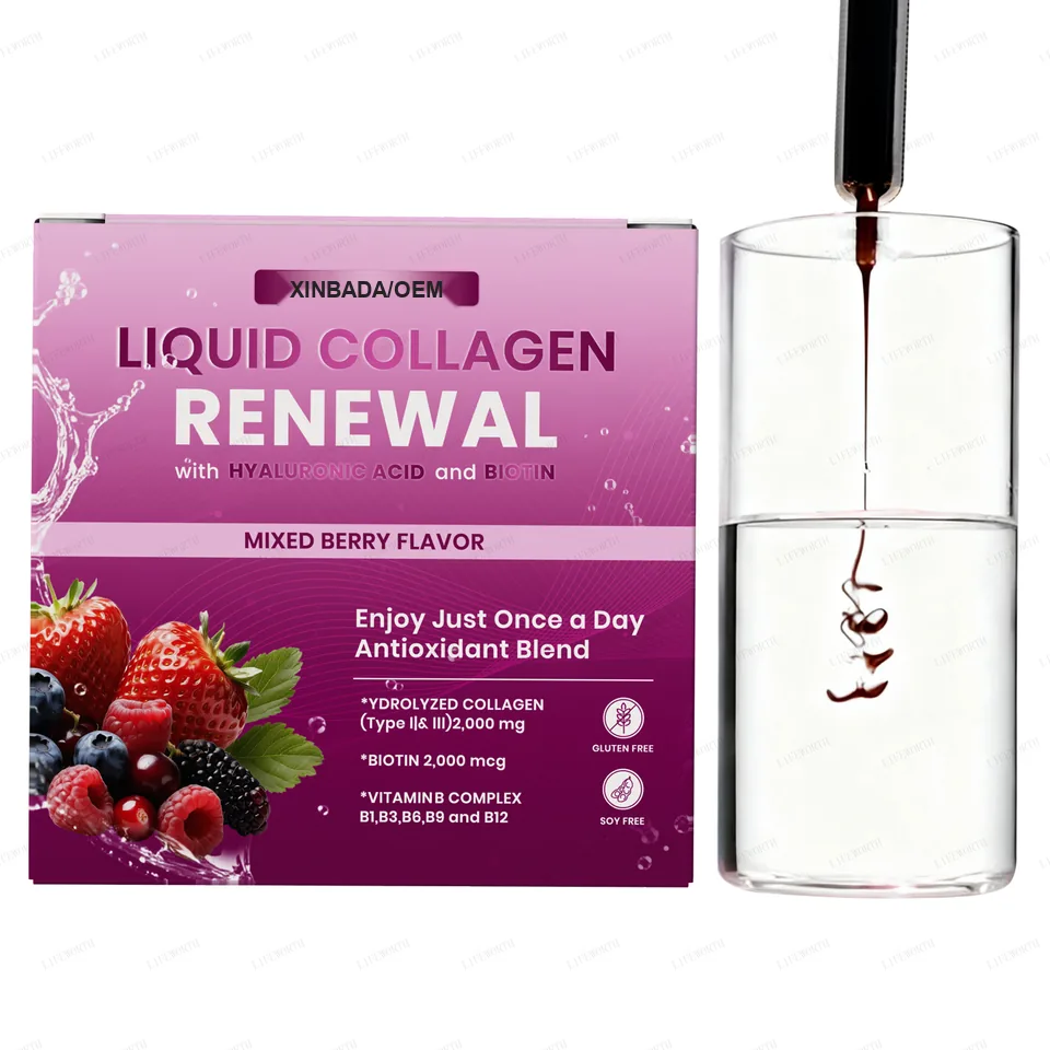 Xinbada Hydrolyzed Liquid Collagen Adult Women Men Type 1 3 Peptides Vitamin B Complex Hyaluronic Acid Skin product specification image 3
