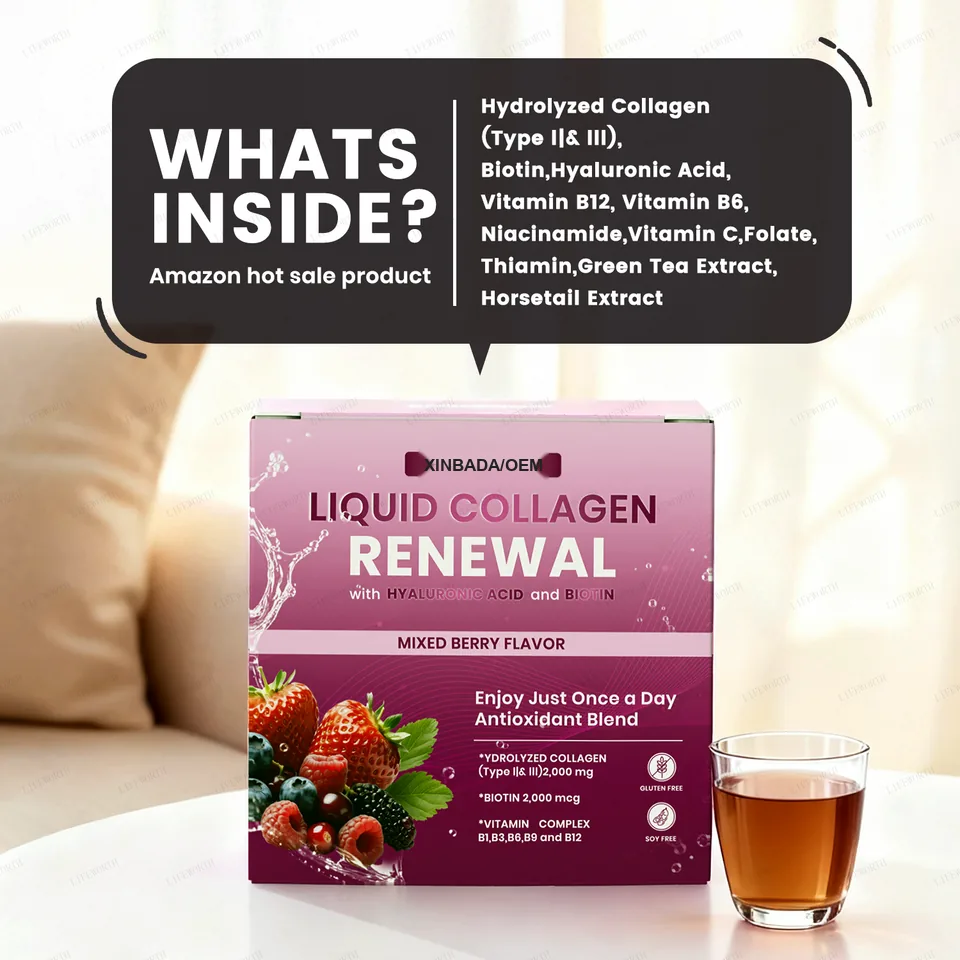 Xinbada Liquid Collagen Peptides with Biotin and Hyaluronic Acid Hydrolyzed Type 1 and 3 Bovine Collagen Shot application image 5