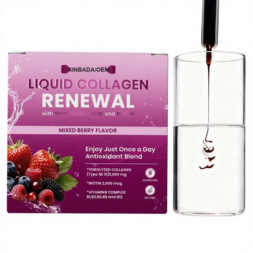 Xinbada Private Label Liquid Collagen Peptides with Biotin and Hyaluronic Acid Hydrolyzed Type 1 and 3 Bovine Collagen Shot OEM ODM