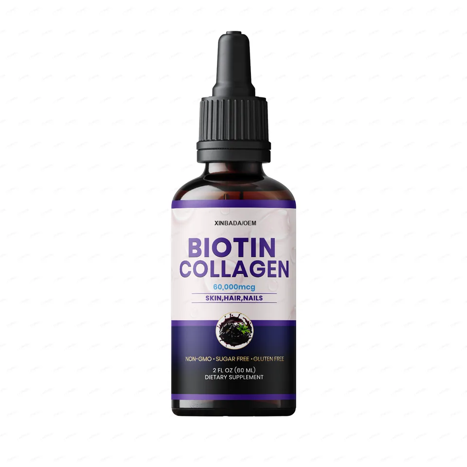 Xinbada Private Label Natural Liquid Collagen Plus Biotin Drops for Adults Hair Skin Nails Supplement Skin Care Custom OEM ODM