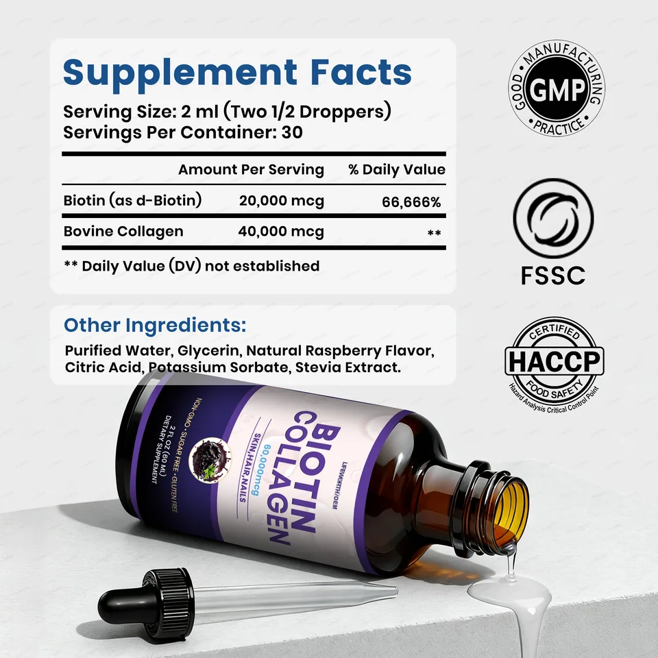 Xinbada Wholesales Collagen Liquid Drops Biotin for Hair Skin Nails Support Adults Customizable GMP HACCP FSSC product detail image 4