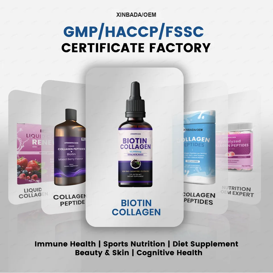 Xinbada Wholesales Collagen Liquid Drops Biotin for Hair Skin Nails Support Adults Customizable GMP HACCP FSSC application image 5