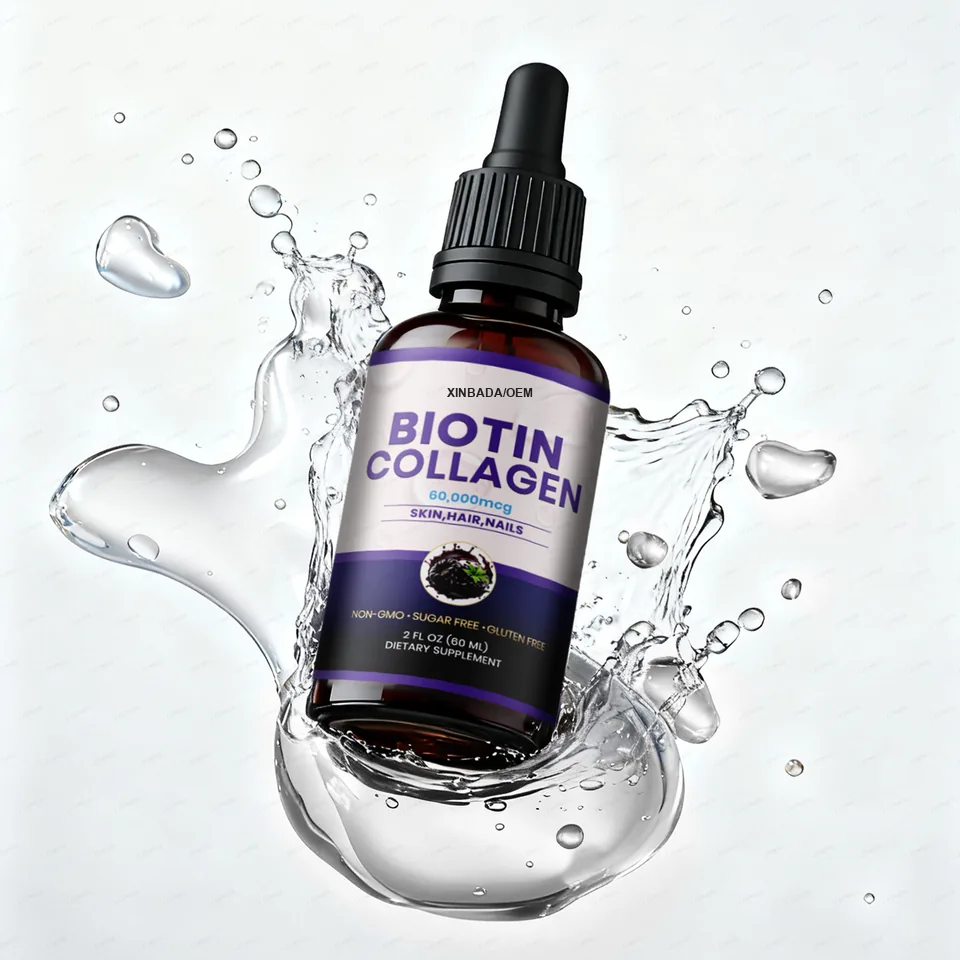 Xinbada Private Label Wholesales Collagen Liquid Drops Biotin for Hair Skin Nails Support Adults Customizable GMP HACCP FSSC OEM ODM
