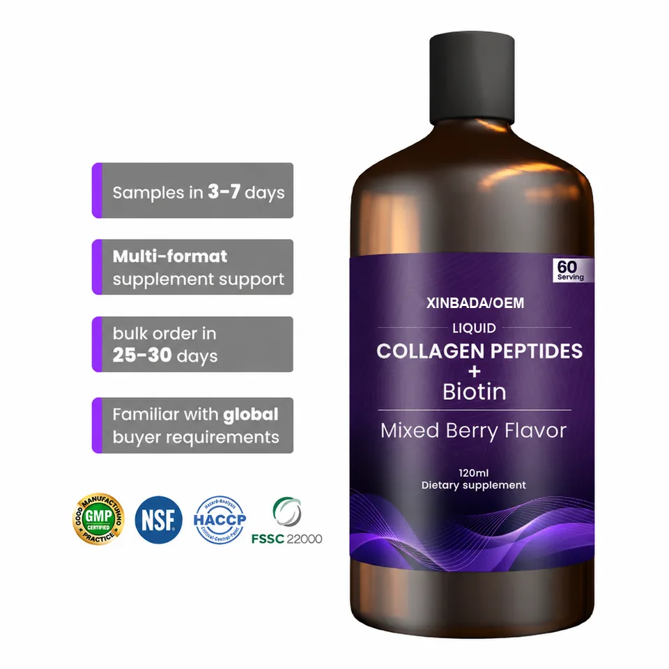 Xinbada Private Label Liquid Collagen for Women Adult Marine Collagen Peptides Lemons Vitamin C Skin Care Customizable OEM ODM