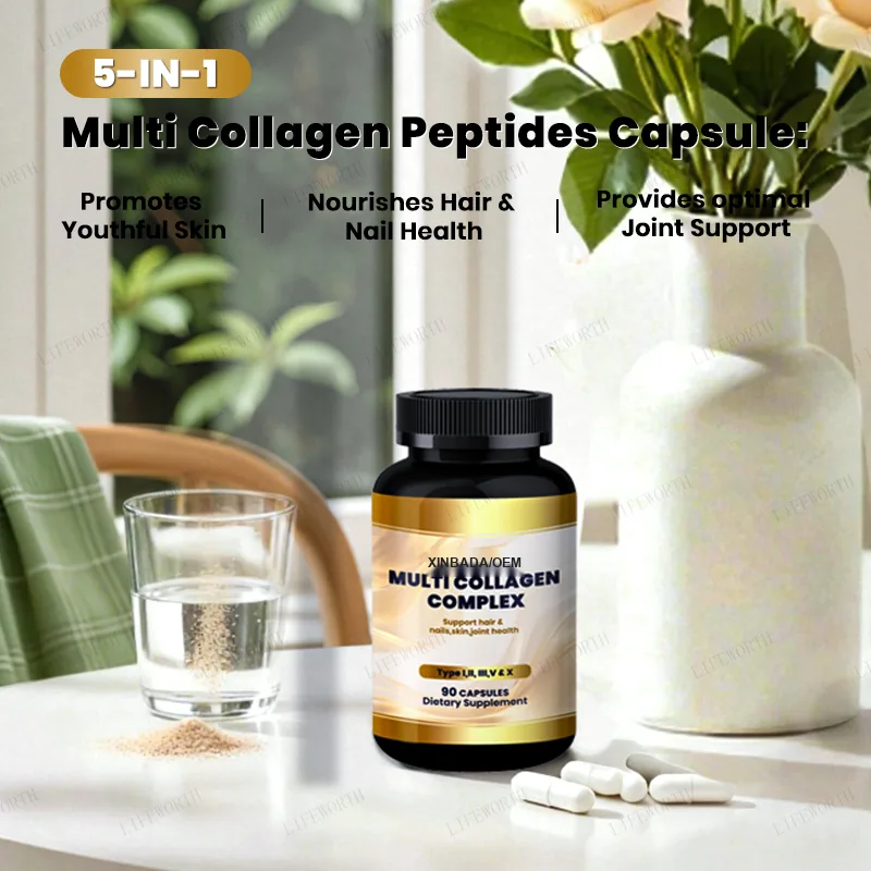 Xinbada Adult Collagen Women Men Types I II III V X Multi Collagen Complex Capsules (60 Capsules Bottle) Skin Care GMP product specification image 3