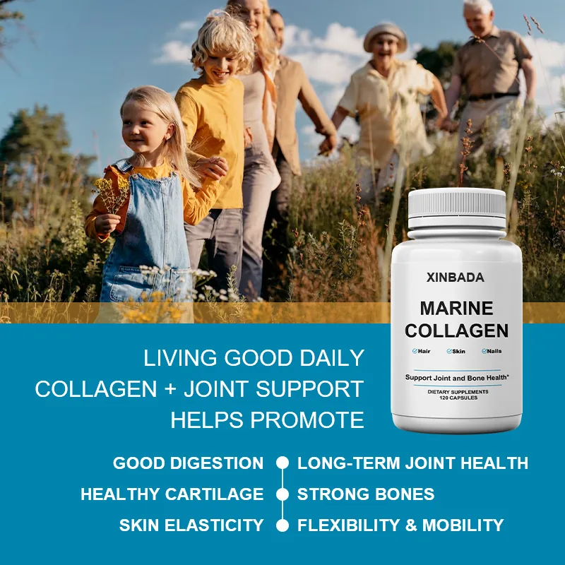 Xinbada Private Label Marine Collagen Capsules Support Hair Support Skin Care Nails Biotin Vitamin C Adult 60 Capsules Bottle GMP OEM ODM