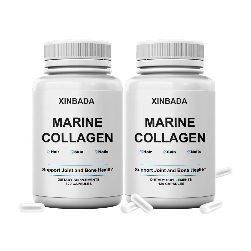Xinbada Private Label Marine Collagen Capsules Support Hair Support Skin Care Nails Biotin Vitamin C Adult 60 Capsules Bottle GMP OEM ODM