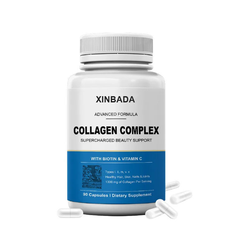 Xinbada Private Label Multi Collagen Beauty Adult Capsules (I II III V X) Hydrolyzed Blend Biotin Vitamin C Skin Care OEM ODM