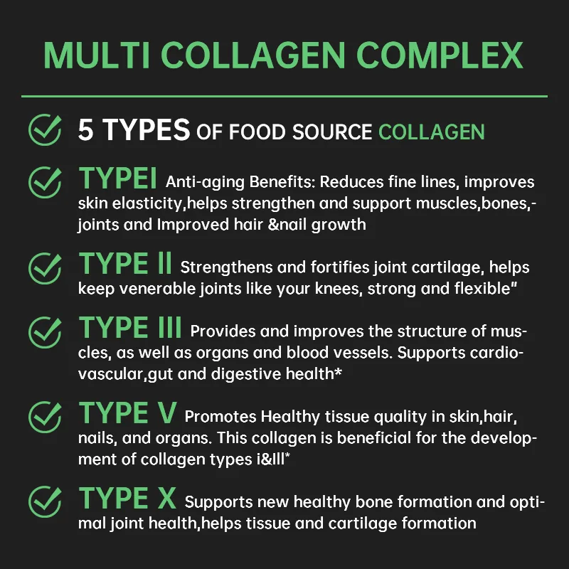 Xinbada Vitamins Multi Collagen Complex Type I II III V X Grass Fed Non GMO Adult Skin Care Capsule product specification image 3