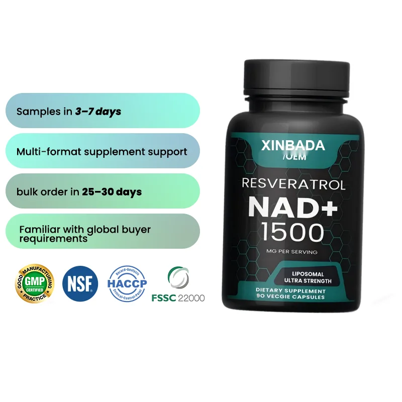 Xinbada Private Label Liposomal Nicotinamide Riboside Nad Capsules with Vitamin C Turmeric Resveratrol for Energy, and Brain Support OEM ODM
