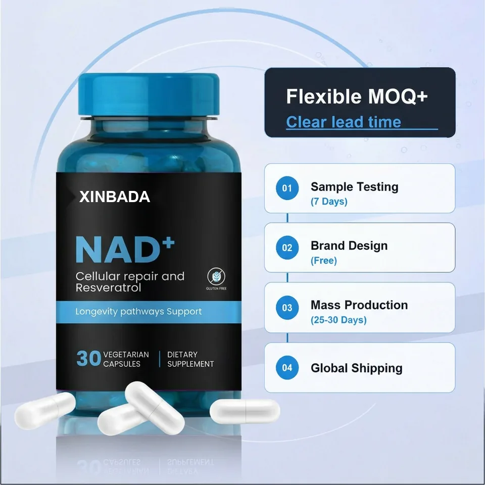 Xinbada Private Label NAD+ Capsules with Resveratrol and Nicotinamide 300mg 500mg for Adults OEM ODM