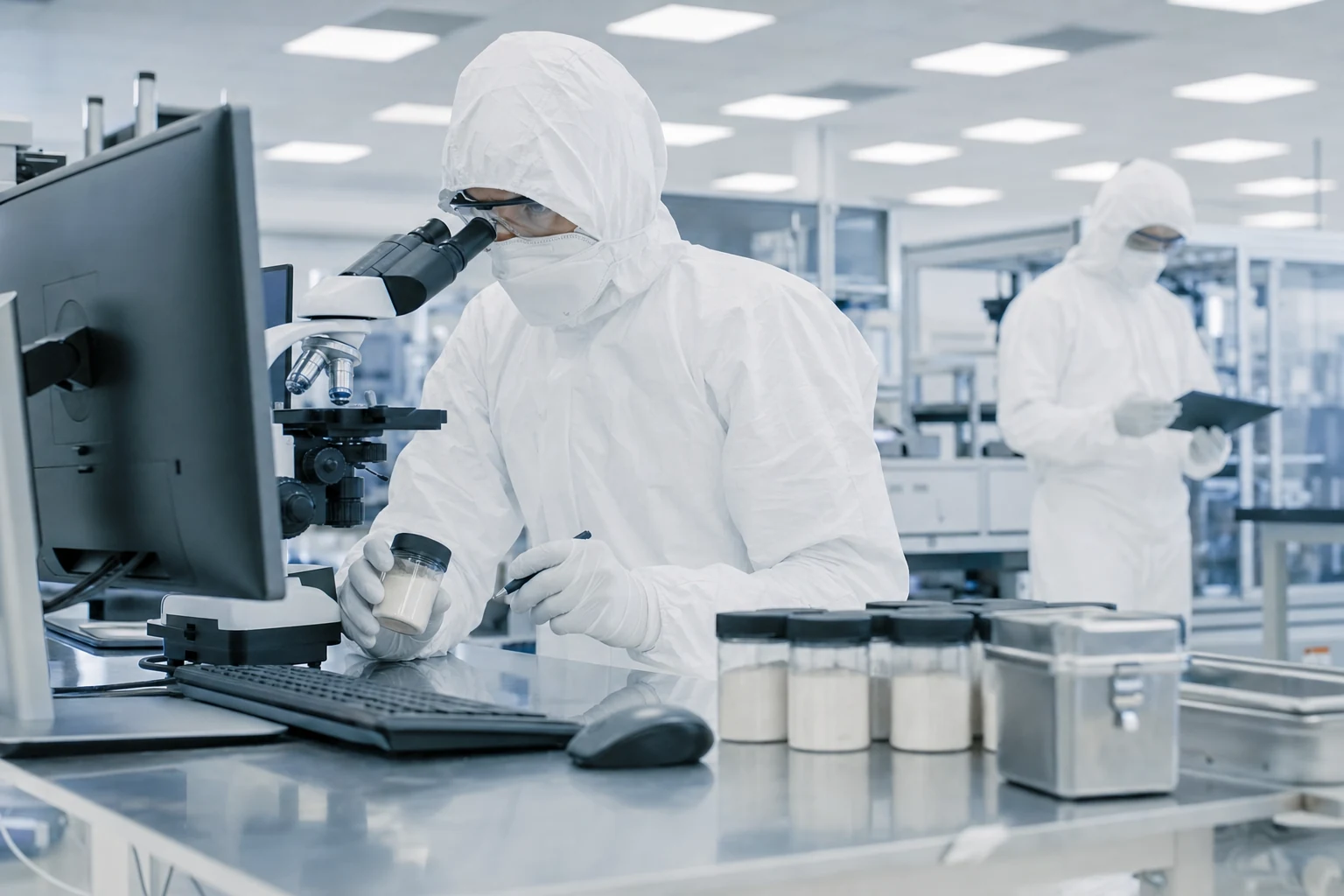 Cleanroom technician reviewing independent quality evidence