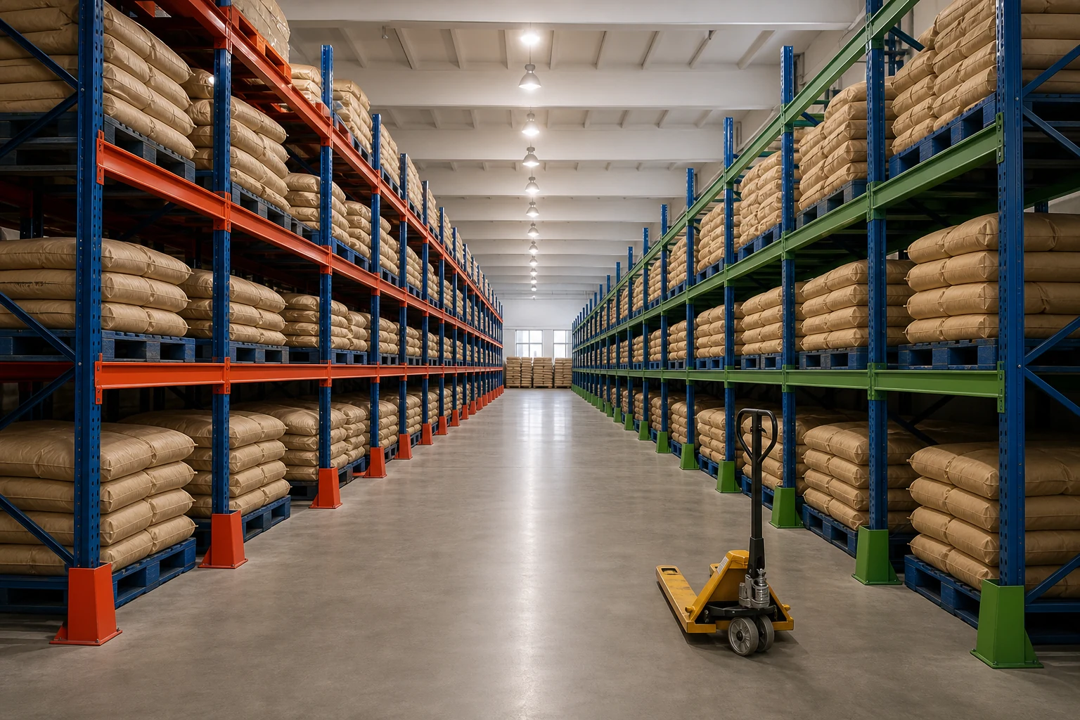 Segregated dry ingredient warehouse supporting supply continuity