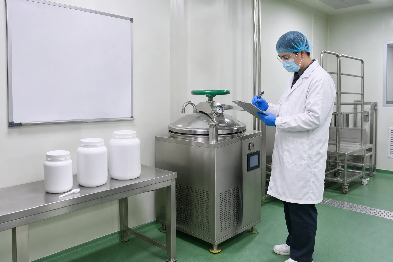 Operator documenting a controlled powder processing step