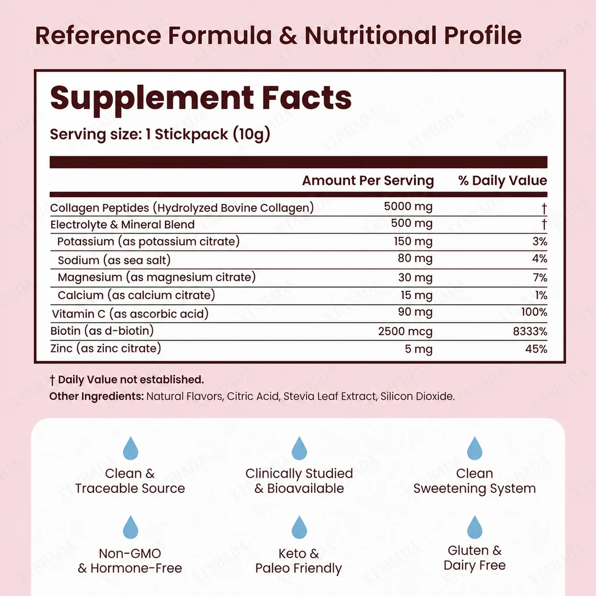 Xinbada Hydrolyzed Collagen Peptides Electrolyte Powder Kiwi Strawberry product gallery image 3