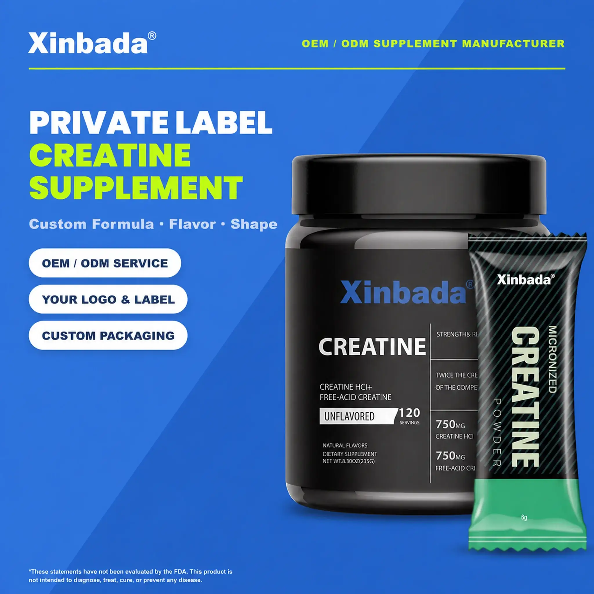 Xinbada Micronized Creatine Monohydrate Powder with Taurine OEM ODM