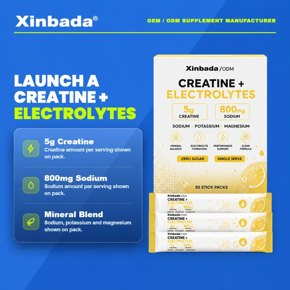Xinbada Creatine Electrolyte Stick Packs 5 g Creatine 800 mg Sodium 30 Sticks OEM ODM