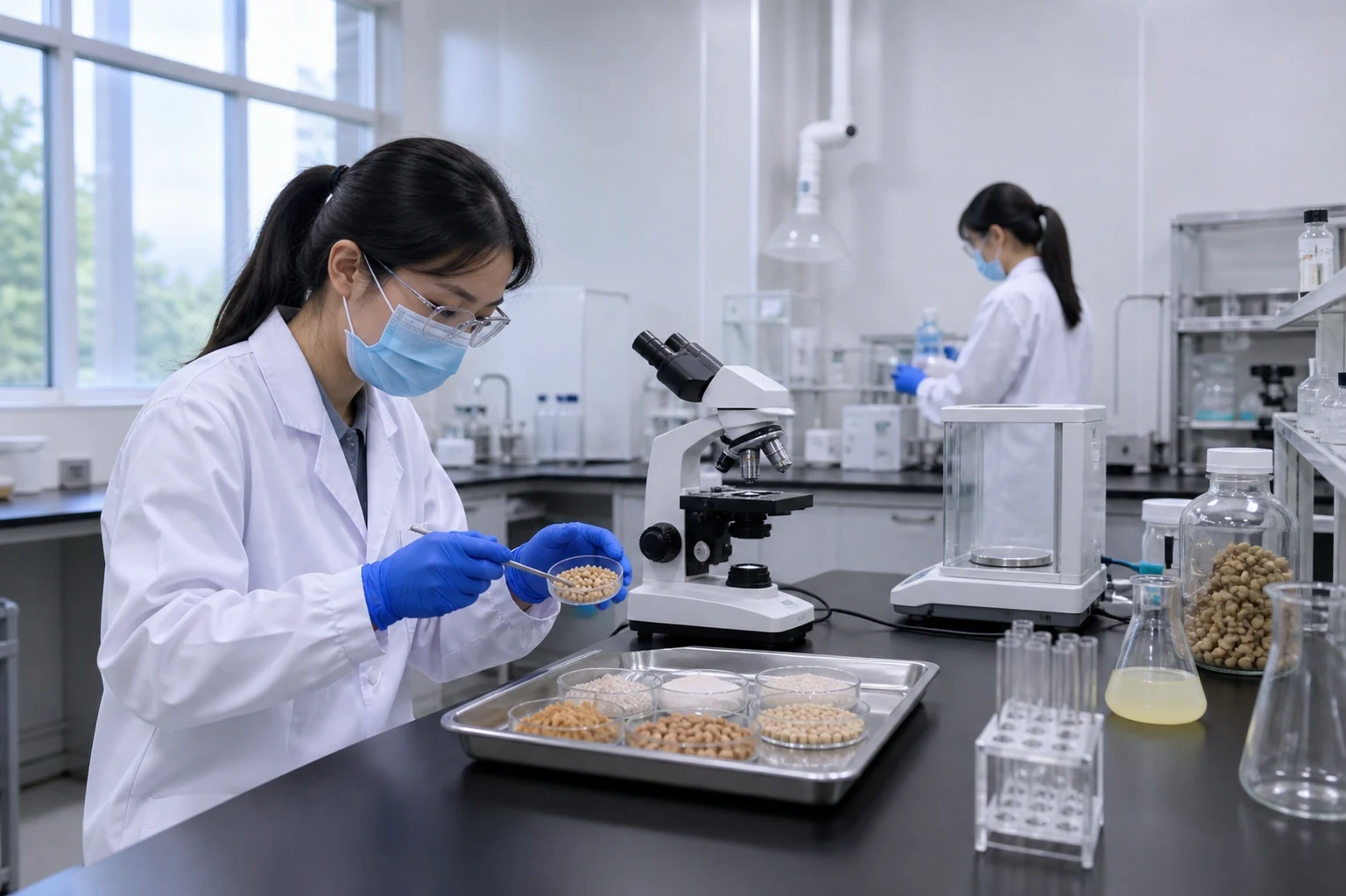 Laboratory team reviewing plant protein samples and analytical workflow