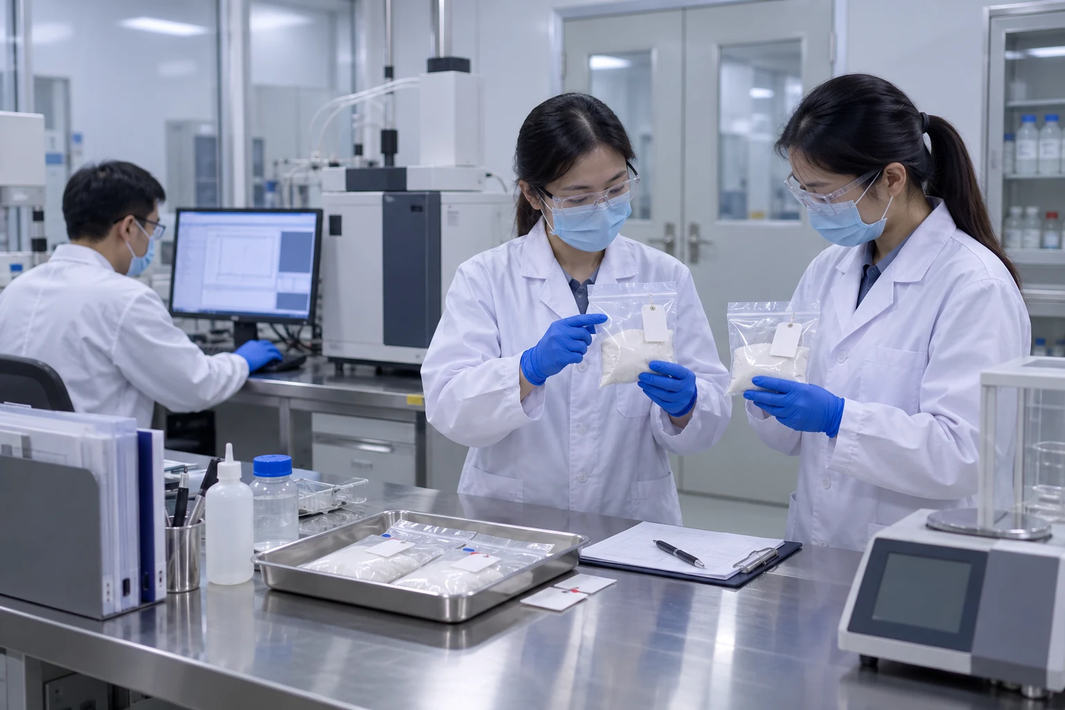 Laboratory team reviewing batch evidence and methods