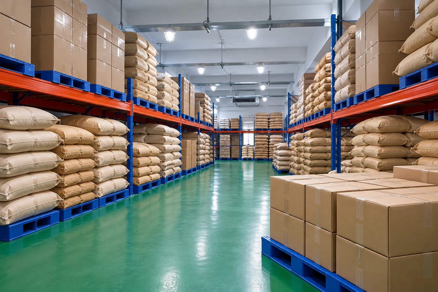 Illustrative warehouse scene for packaging stock and reorder planning