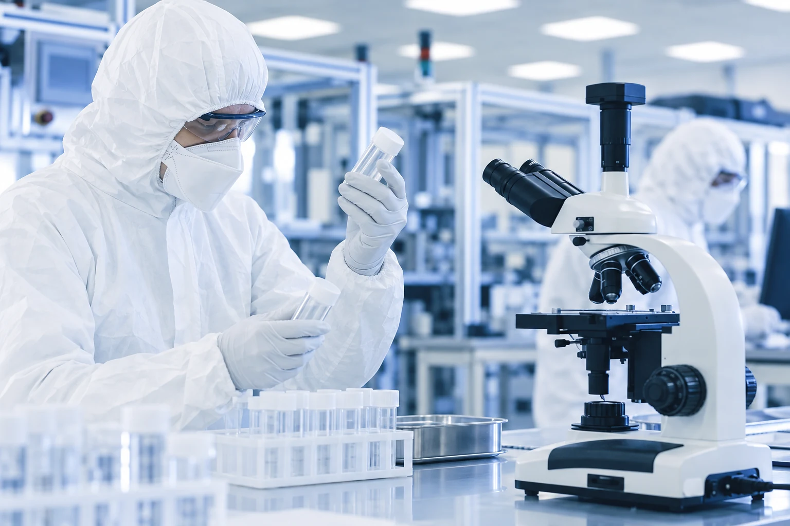 Laboratory staff and microscope illustrating analytical evidence review
