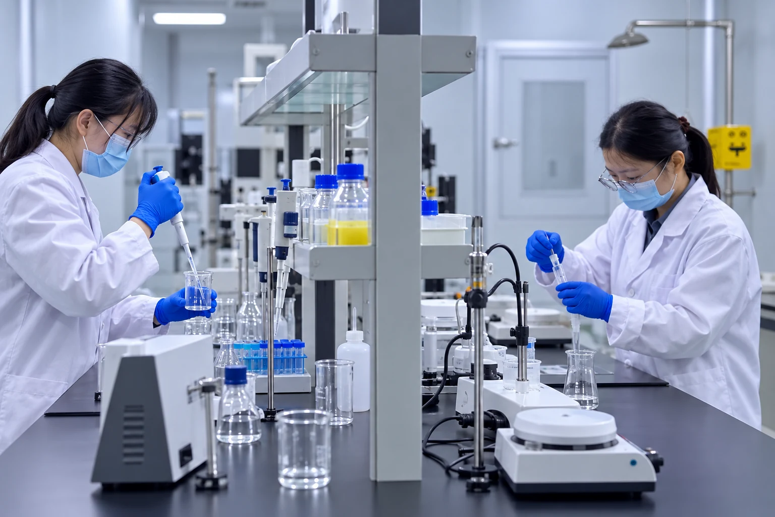 Illustrative laboratory analysts handling unlabelled samples