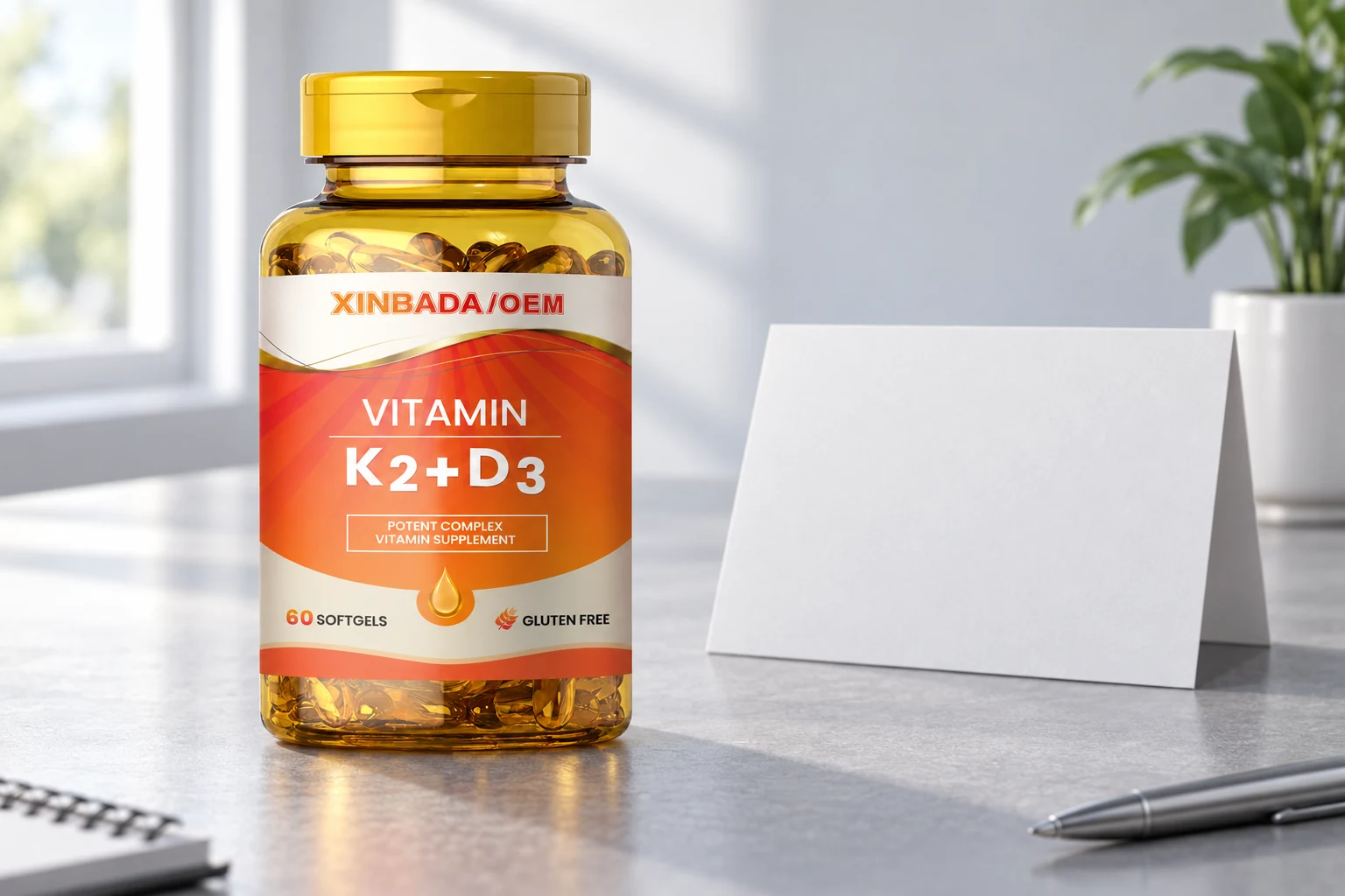 XINBADA vitamin K2 and D3 softgel bottle used as a packaging review example
