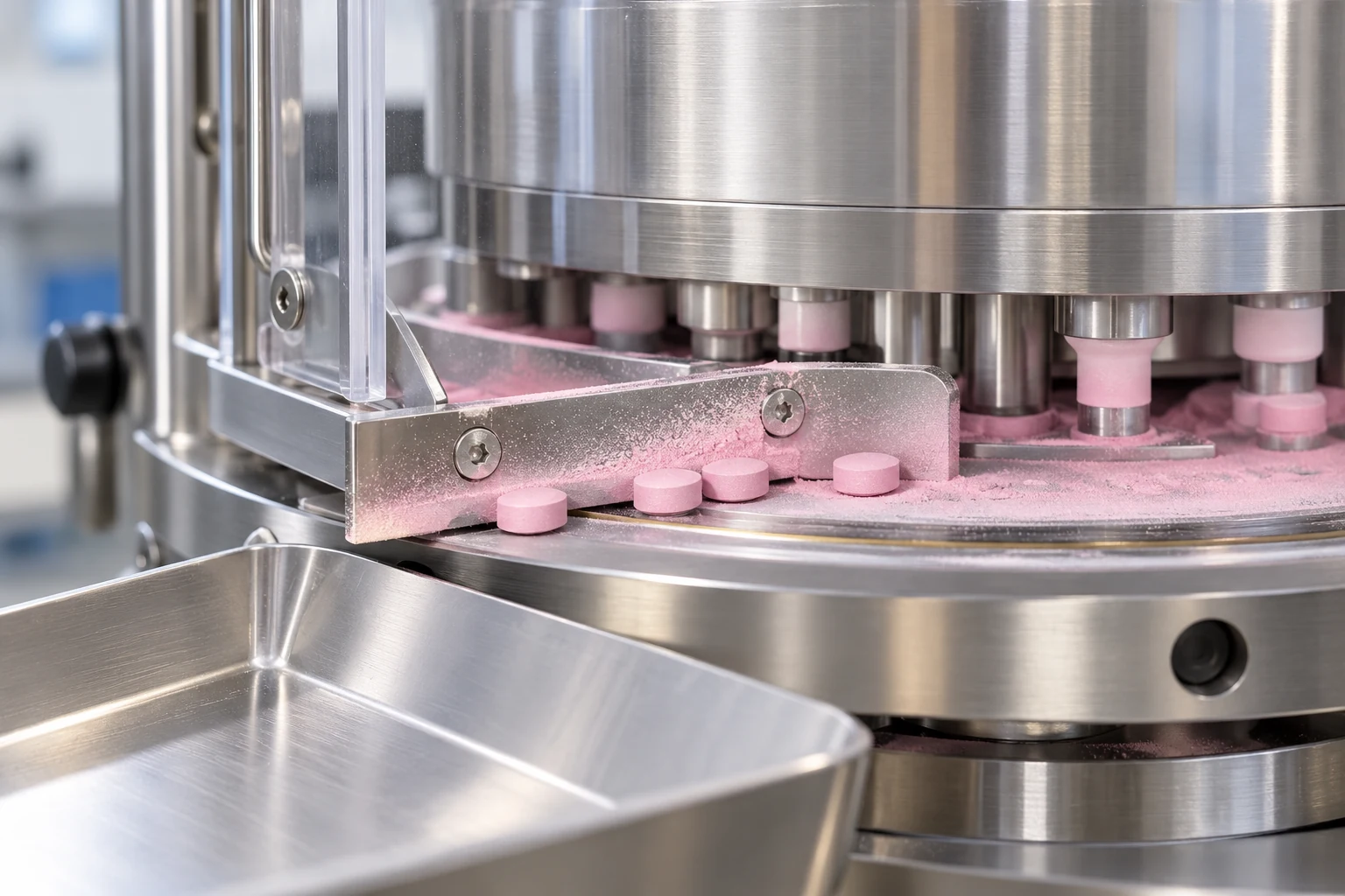 Illustrative tablet processing station with a separate inspection tray
